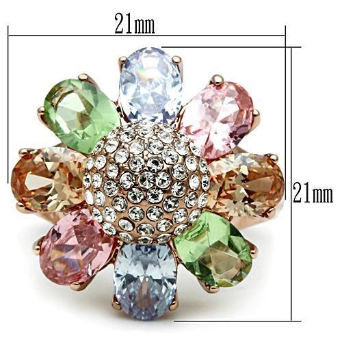 IP Rose Gold(Ion Plating) Brass Ring with AAA Grade CZ in Multi Color