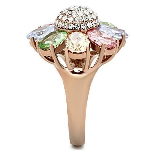 IP Rose Gold(Ion Plating) Brass Ring with AAA Grade CZ in Multi Color