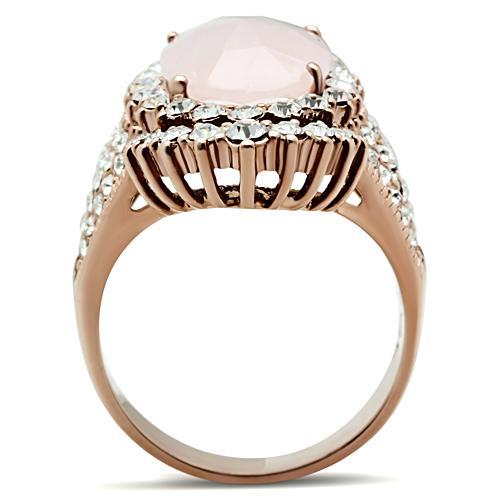 IP Rose Gold(Ion Plating) Brass Ring with Precious Stone PINK CRYSTAL in Light Rose