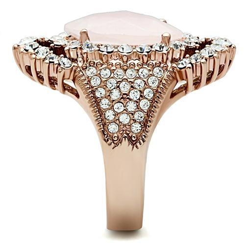 IP Rose Gold(Ion Plating) Brass Ring with Precious Stone PINK CRYSTAL in Light Rose