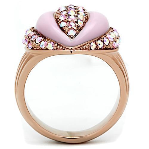 IP Rose Gold(Ion Plating) Brass Ring with Top Grade Crystal in Light Rose