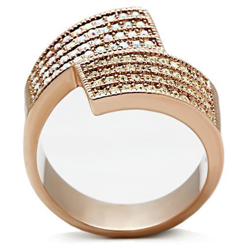 IP Rose Gold(Ion Plating) Brass Ring with Top Grade Crystal in Multi Color