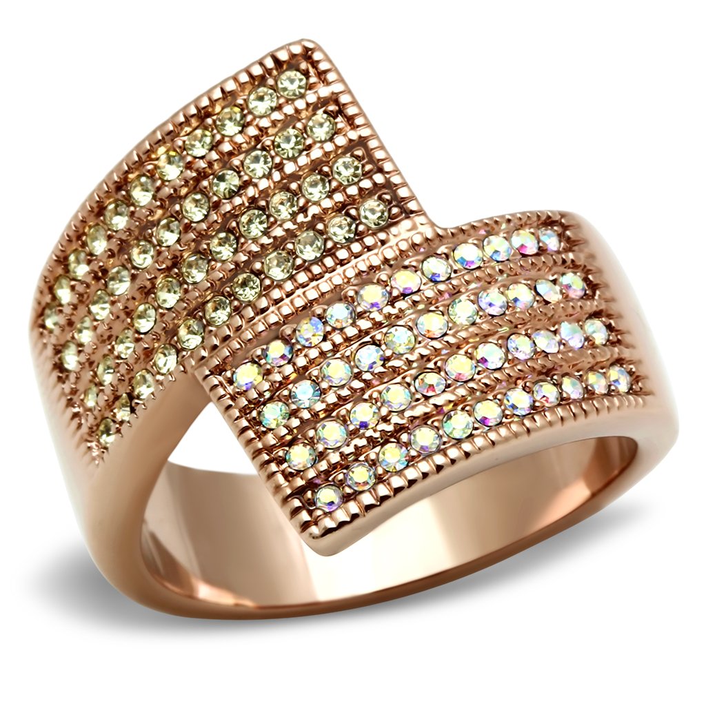 IP Rose Gold(Ion Plating) Brass Ring with Top Grade Crystal in Multi Color