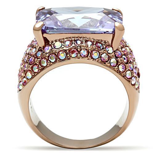 IP Rose Gold(Ion Plating) Brass Ring with AAA Grade CZ in Light Amethyst