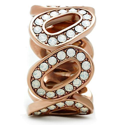 IP Rose Gold(Ion Plating) Brass Ring with Top Grade Crystal in Aurora Borealis (Rainbow Effect)