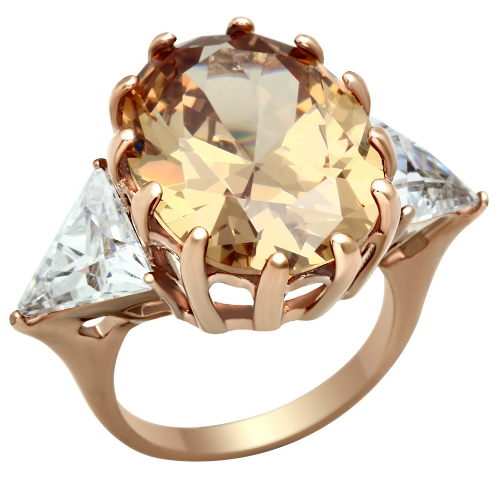 IP Rose Gold(Ion Plating) Brass Ring with AAA Grade CZ in Champagne