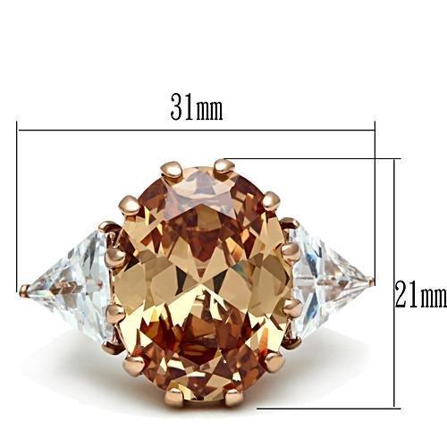 IP Rose Gold(Ion Plating) Brass Ring with AAA Grade CZ in Champagne