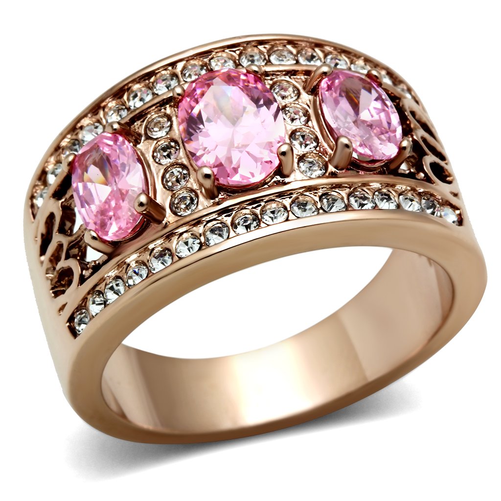 IP Rose Gold(Ion Plating) Brass Ring with AAA Grade CZ in Rose