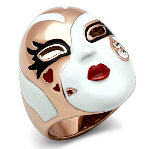 IP Rose Gold(Ion Plating) Brass Ring with Top Grade Crystal in Clear