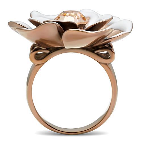 IP Rose Gold(Ion Plating) Brass Ring with Top Grade Crystal in Light Peach