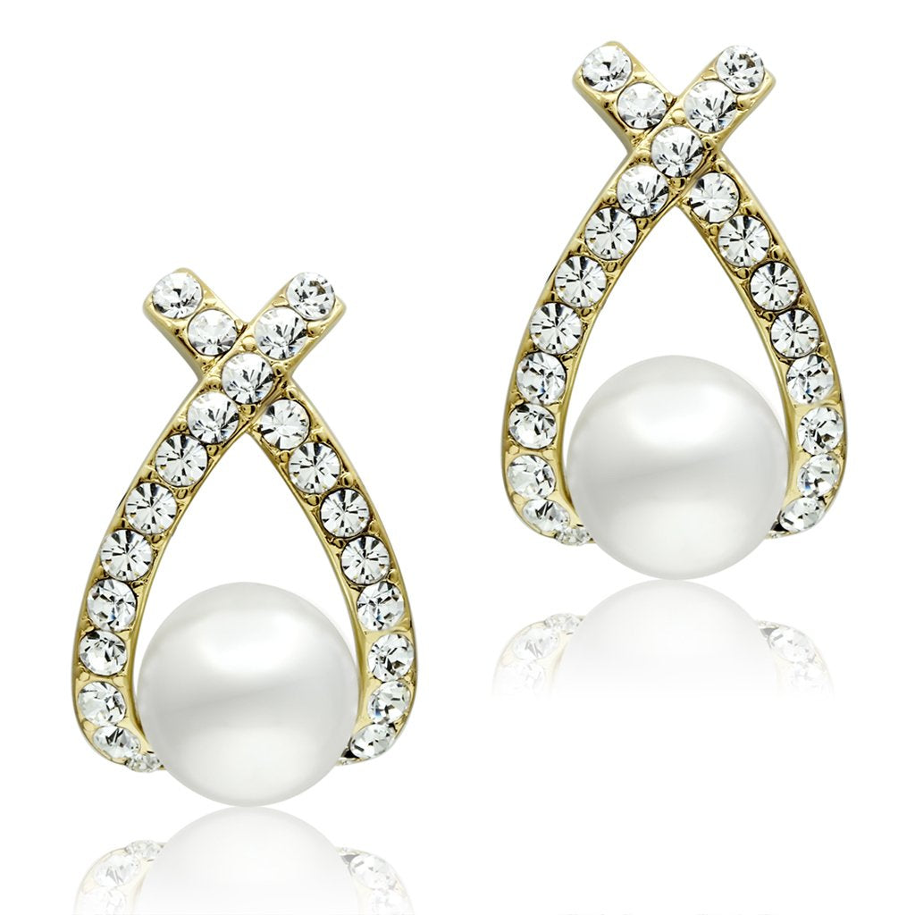 IP Gold(Ion Plating) Brass Earrings with Synthetic Pearl in White