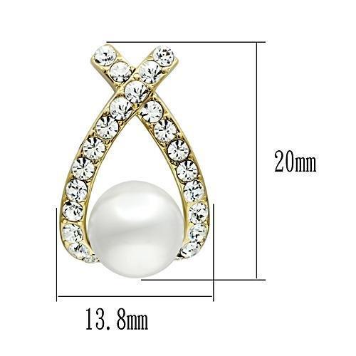 IP Gold(Ion Plating) Brass Earrings with Synthetic Pearl in White