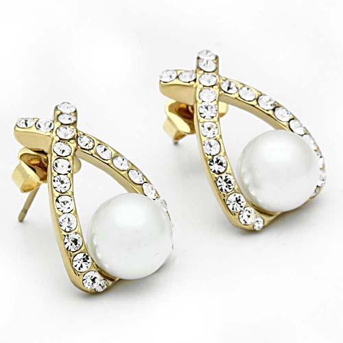 IP Gold(Ion Plating) Brass Earrings with Synthetic Pearl in White