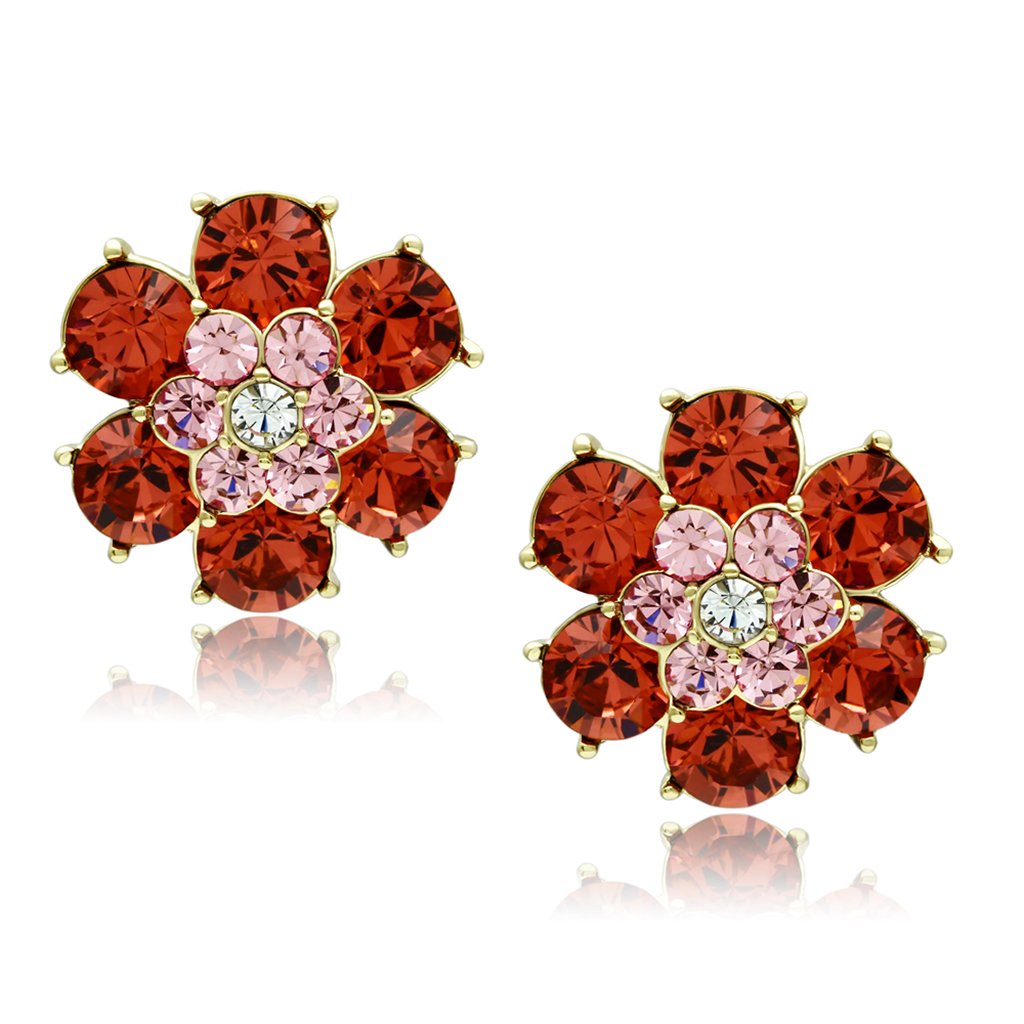IP Gold(Ion Plating) Brass Earrings with Top Grade Crystal in Multi Color