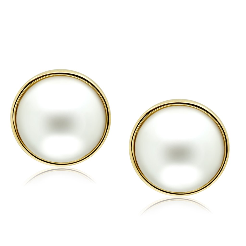 IP Gold(Ion Plating) Brass Earrings with Synthetic Pearl in White