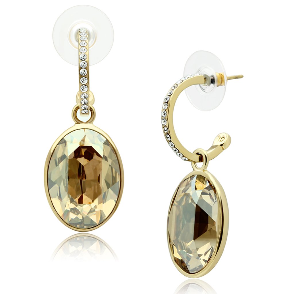 IP Gold(Ion Plating) Brass Earrings with Top Grade Crystal in Champagne