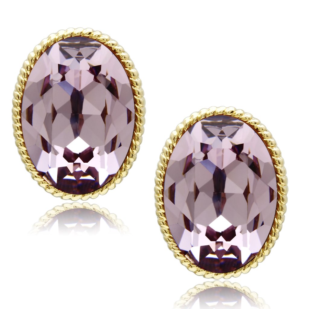 IP Gold(Ion Plating) Brass Earrings with Top Grade Crystal in Light Amethyst