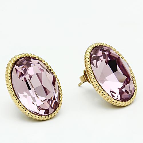 IP Gold(Ion Plating) Brass Earrings with Top Grade Crystal in Light Amethyst
