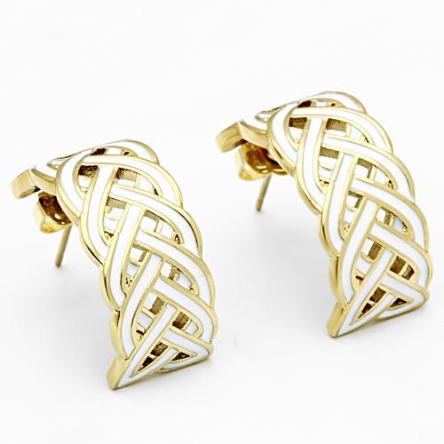 IP Gold(Ion Plating) Brass Earrings with Epoxy in White