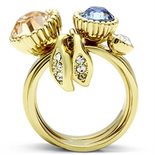IP Gold(Ion Plating) Brass Ring with Top Grade Crystal in Multi Color