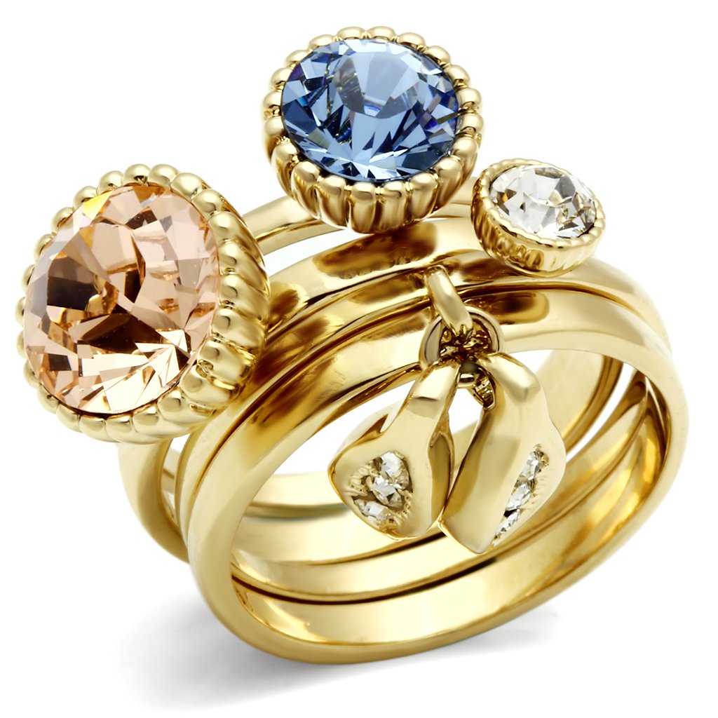 IP Gold(Ion Plating) Brass Ring with Top Grade Crystal in Multi Color
