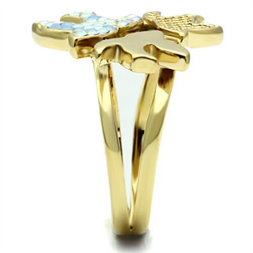 IP Gold(Ion Plating) Brass Ring with Top Grade Crystal in Multi Color