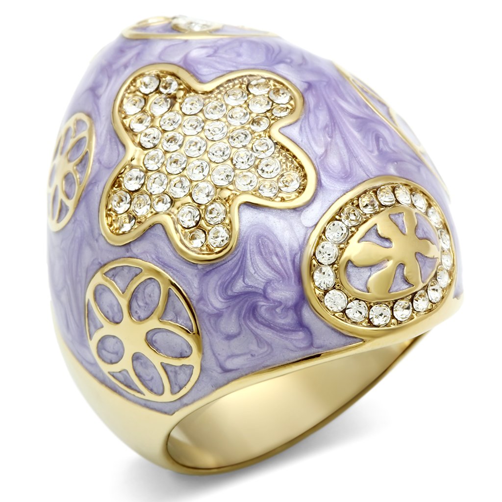 IP Gold(Ion Plating) Brass Ring with Top Grade Crystal in Clear