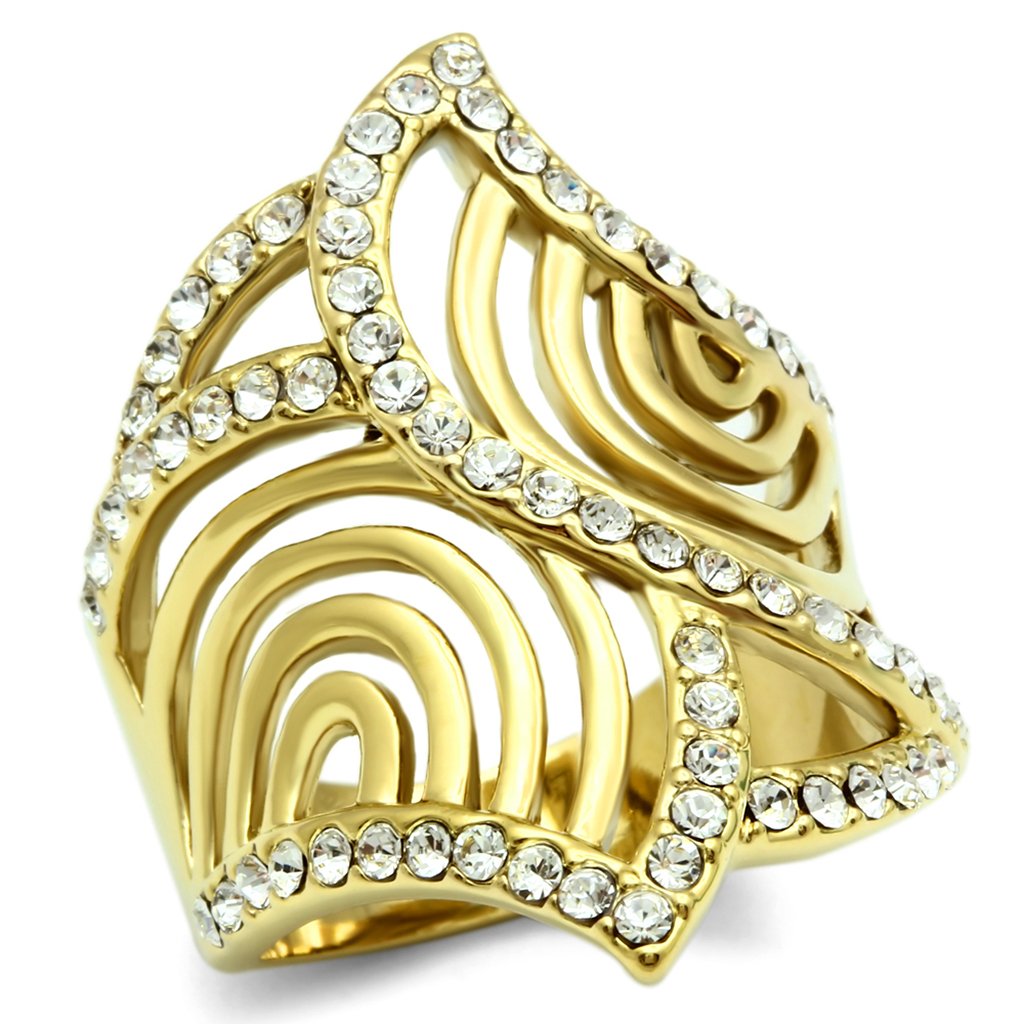IP Gold(Ion Plating) Brass Ring with Top Grade Crystal in Clear