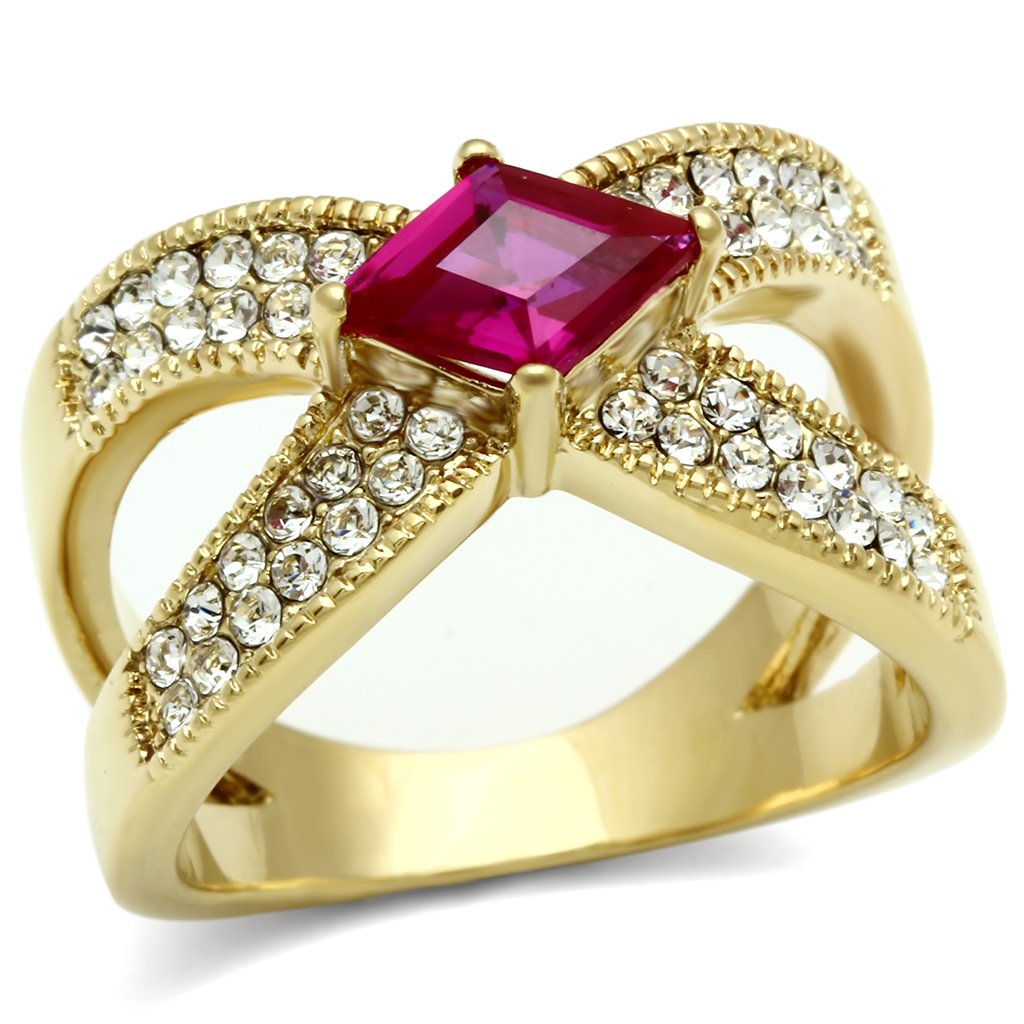 IP Gold(Ion Plating) Brass Ring with AAA Grade CZ in Ruby