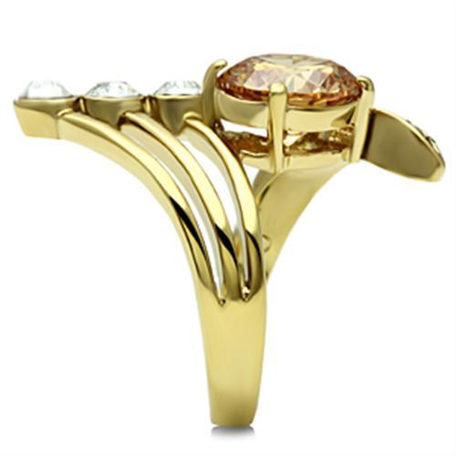 IP Gold(Ion Plating) Brass Ring with AAA Grade CZ in Champagne
