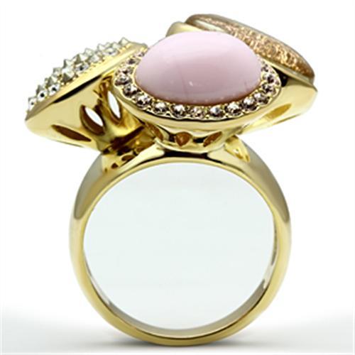 IP Gold(Ion Plating) Brass Ring with Top Grade Crystal in Multi Color