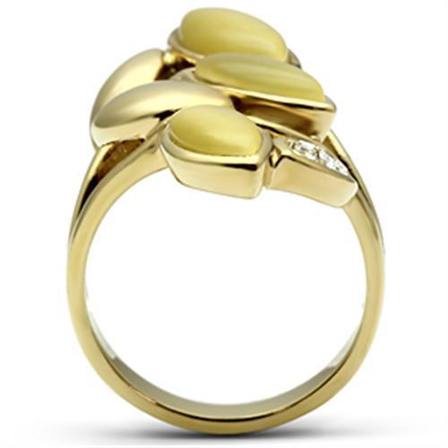IP Gold(Ion Plating) Brass Ring with Synthetic Cat Eye in Citrine Yellow