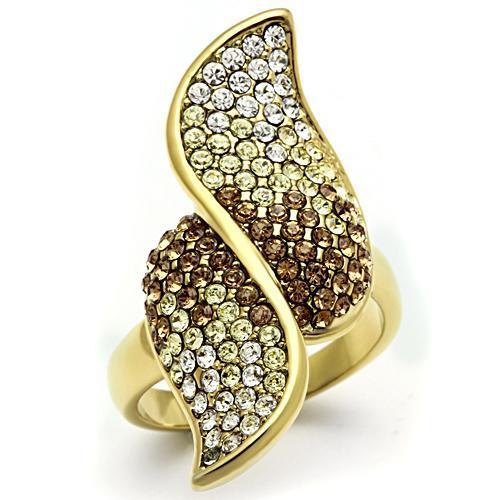 IP Gold(Ion Plating) Brass Ring with Top Grade Crystal in Multi Color
