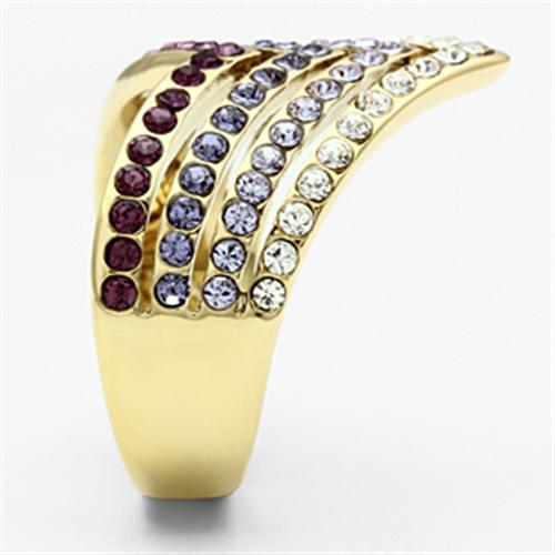 IP Gold(Ion Plating) Brass Ring with Top Grade Crystal in Multi Color