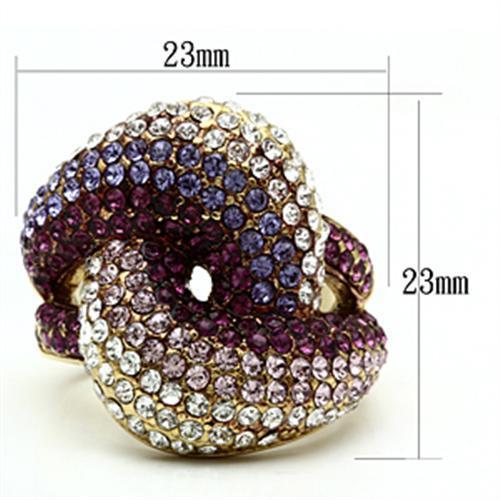 IP Gold(Ion Plating) Brass Ring with Top Grade Crystal in Multi Color