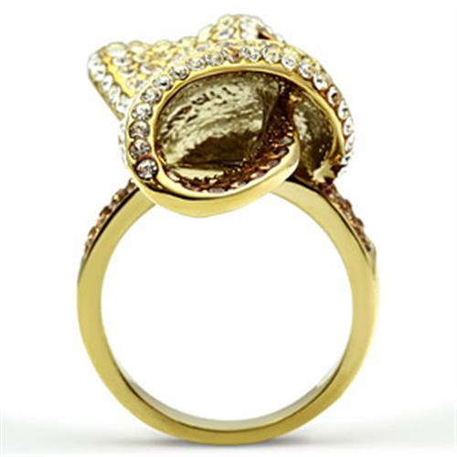IP Gold(Ion Plating) Brass Ring with Top Grade Crystal in Multi Color
