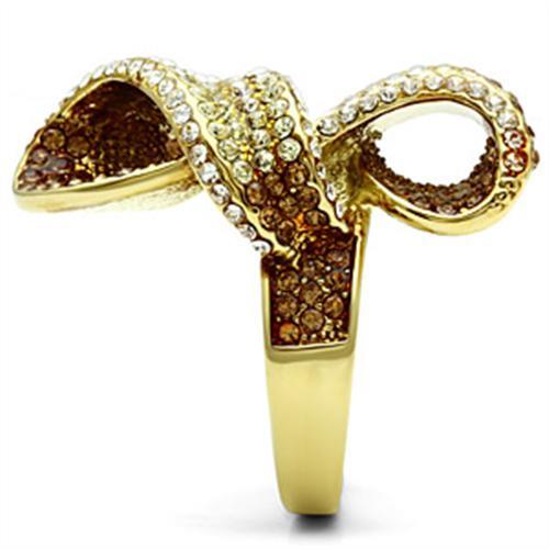 IP Gold(Ion Plating) Brass Ring with Top Grade Crystal in Multi Color