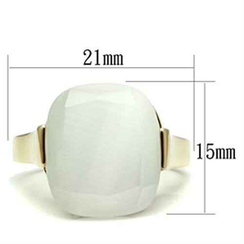 IP Gold(Ion Plating) Brass Ring with Synthetic Cat Eye in White