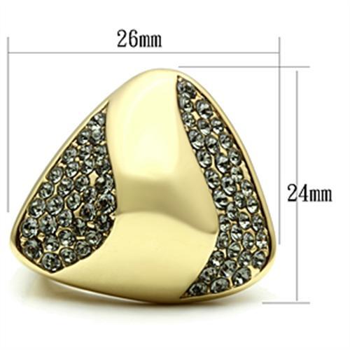 IP Gold(Ion Plating) Brass Ring with Top Grade Crystal in Black Diamond