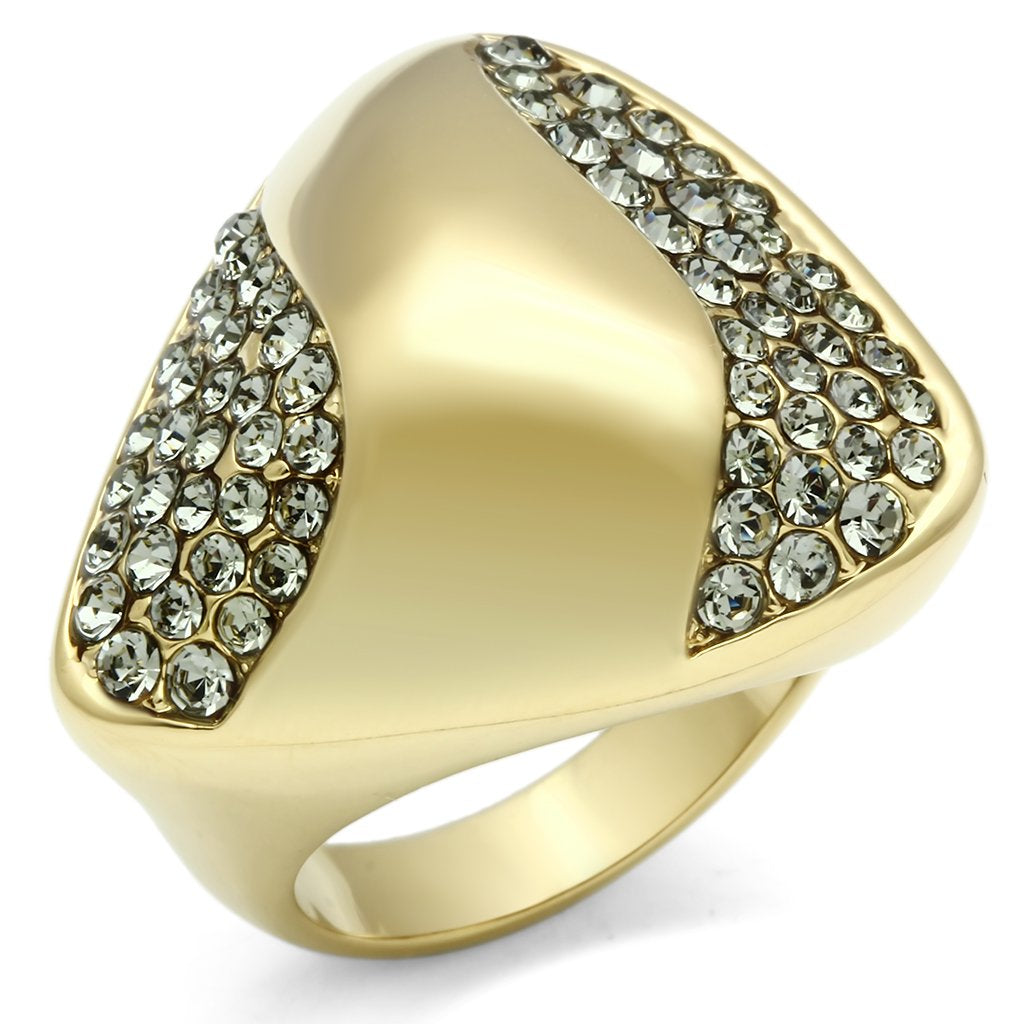 IP Gold(Ion Plating) Brass Ring with Top Grade Crystal in Black Diamond
