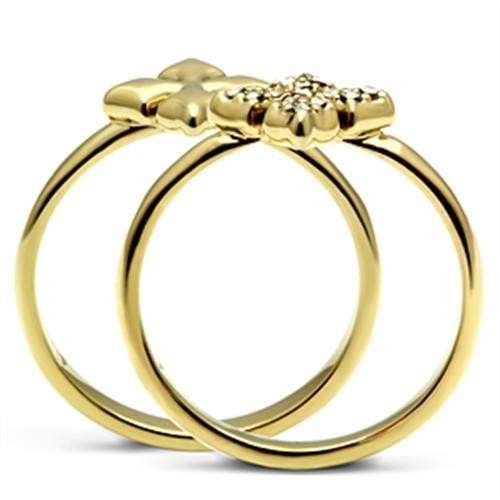 IP Gold(Ion Plating) Brass Ring with Top Grade Crystal in Clear