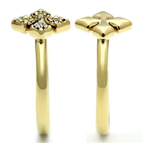 IP Gold(Ion Plating) Brass Ring with Top Grade Crystal in Clear