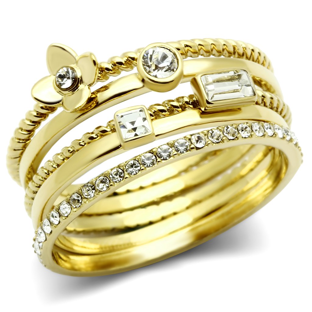 IP Gold(Ion Plating) Brass Ring with Top Grade Crystal in Clear