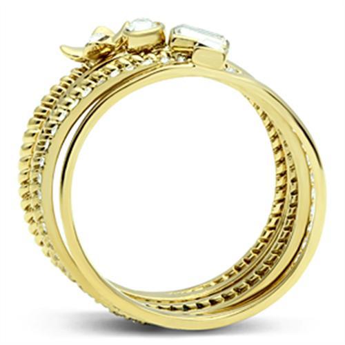 IP Gold(Ion Plating) Brass Ring with Top Grade Crystal in Clear