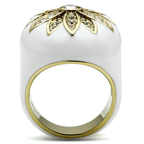 IP Gold(Ion Plating) Brass Ring with Top Grade Crystal in Clear