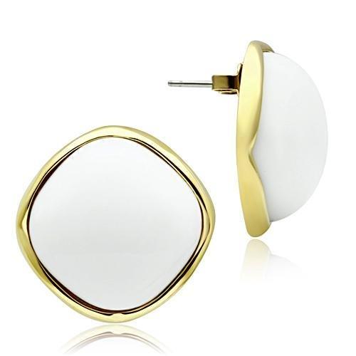 IP Gold(Ion Plating) Brass Earrings with Synthetic Synthetic Glass in White