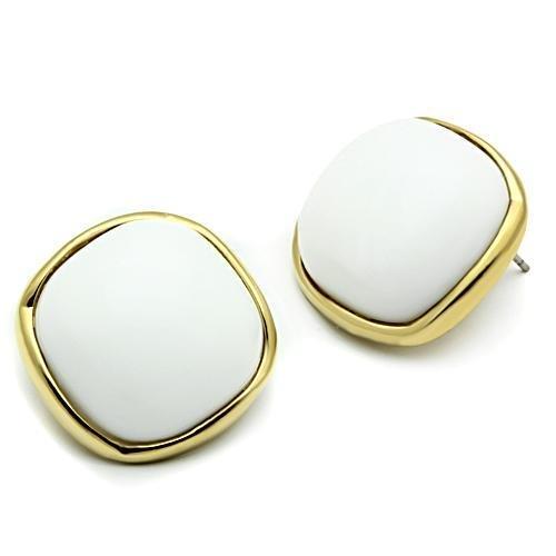 IP Gold(Ion Plating) Brass Earrings with Synthetic Synthetic Glass in White