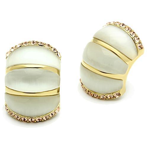 IP Gold(Ion Plating) Brass Earrings with Synthetic Cat Eye in White
