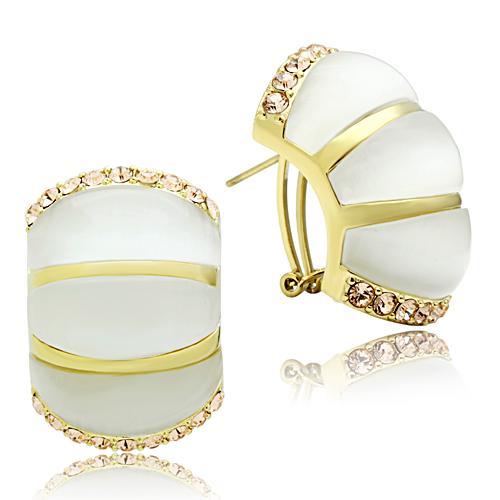 IP Gold(Ion Plating) Brass Earrings with Synthetic Cat Eye in White
