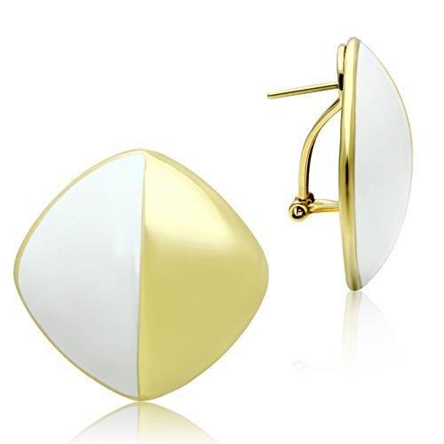 IP Gold(Ion Plating) Brass Earrings with Epoxy in White